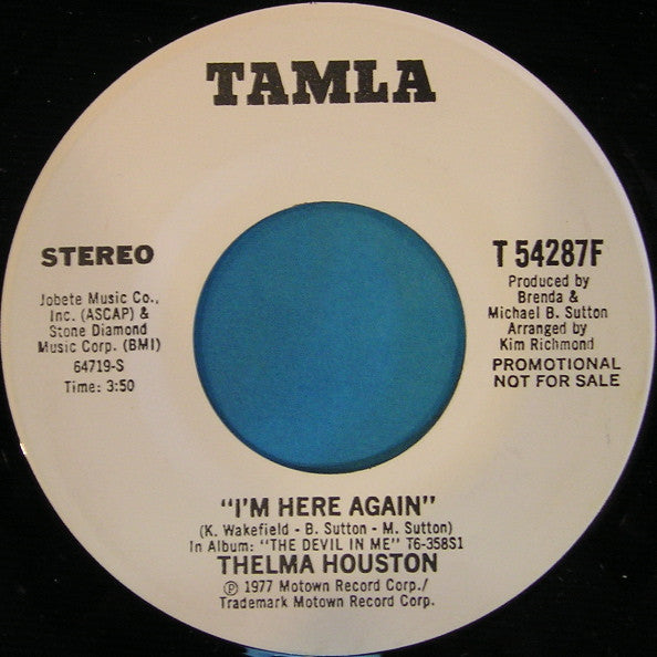 Thelma Houston : I'm Here Again (7", Mono, Promo)