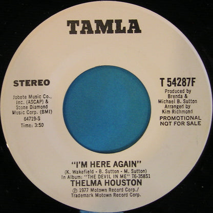 Thelma Houston : I'm Here Again (7", Mono, Promo)