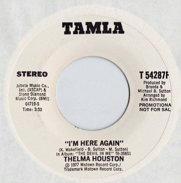 Thelma Houston : I'm Here Again (7", Mono, Promo)