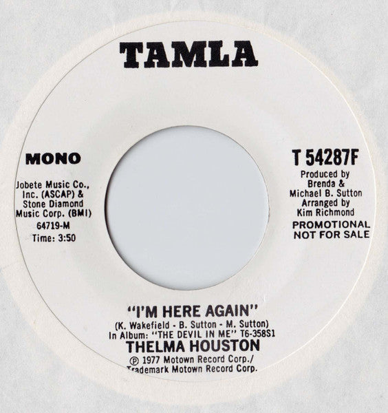 Thelma Houston : I'm Here Again (7", Mono, Promo)
