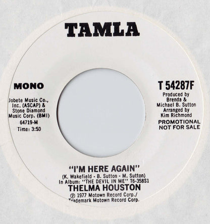 Thelma Houston : I'm Here Again (7", Mono, Promo)