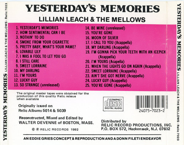 The Mellows : Yesterday's Memories (CD, Comp)