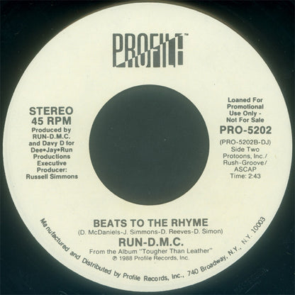 Run-DMC : Run's House / Beats To The Rhyme (7", Promo)