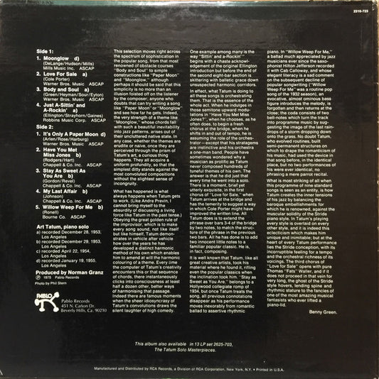 Art Tatum : The Tatum Solo Masterpieces, Vol. 1 (LP, Album)