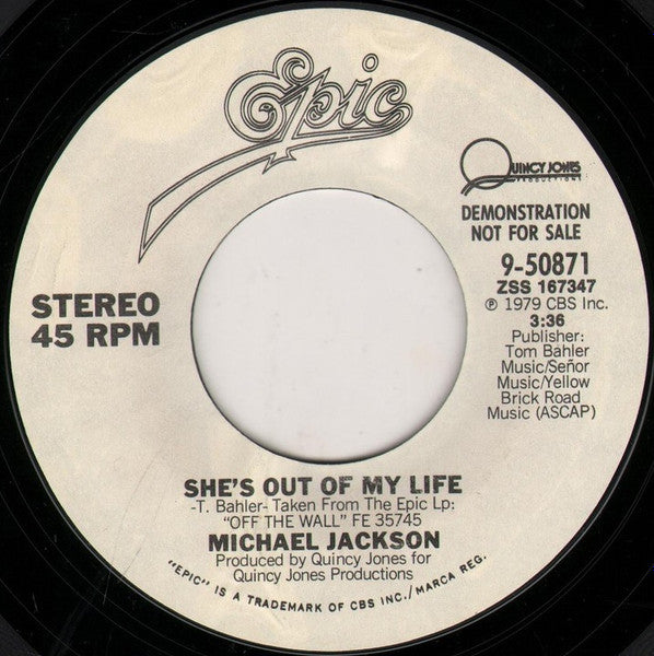 Michael Jackson : She's Out Of My Life (7", Single, Promo)
