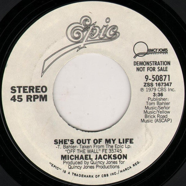 Michael Jackson : She's Out Of My Life (7", Single, Promo)