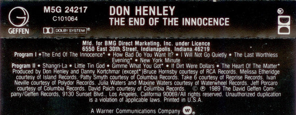 Don Henley : The End Of The Innocence (Cass, Album, Club, SR,)