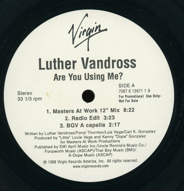 Luther Vandross : Are You Using Me? (12", Promo)