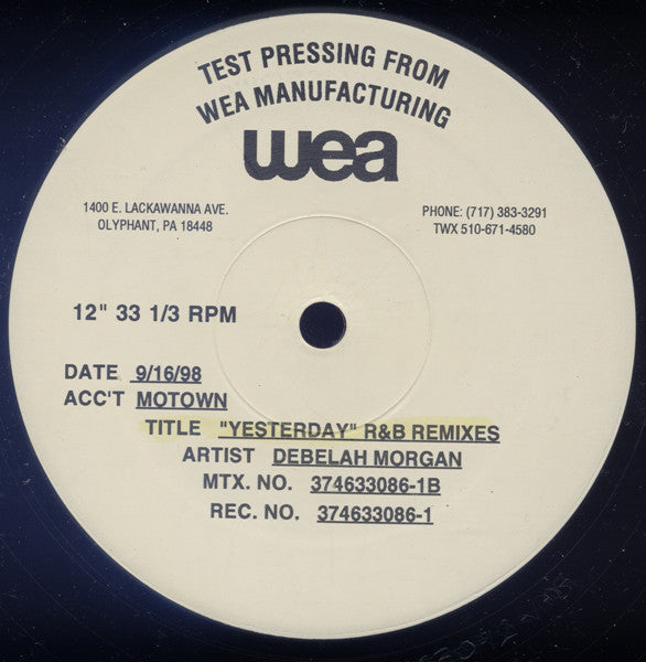 Debelah Morgan : Yesterday (R&B Remixes) (12", TP)