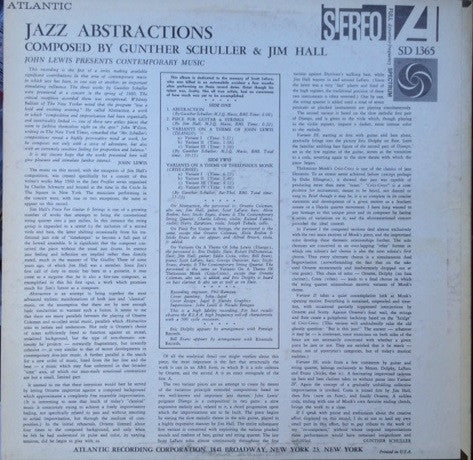 John Lewis (2) : Jazz Abstractions (LP, Album, RE)