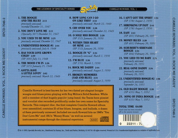Camille Howard : Vol. 1: Rock Me Daddy  (CD, Comp, Promo)