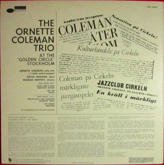 The Ornette Coleman Trio : At The "Golden Circle" Stockholm - Volume One (LP, Album)