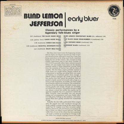 Blind Lemon Jefferson : Early Blues (LP, Comp)