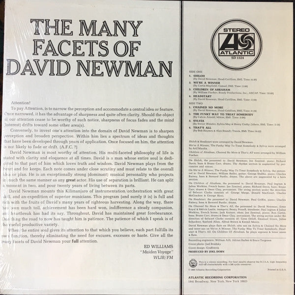 David "Fathead" Newman : The Many Facets Of David Newman (LP, Album, CTH)