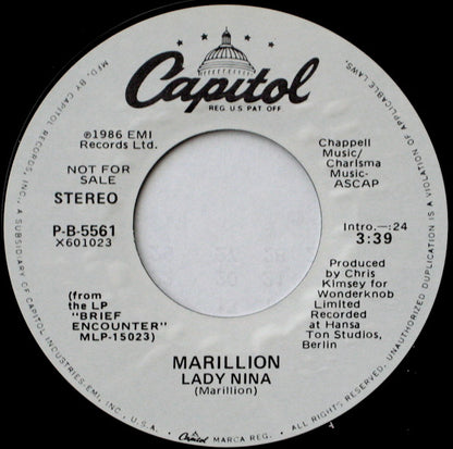 Marillion : Lady Nina (7", Single, Promo)