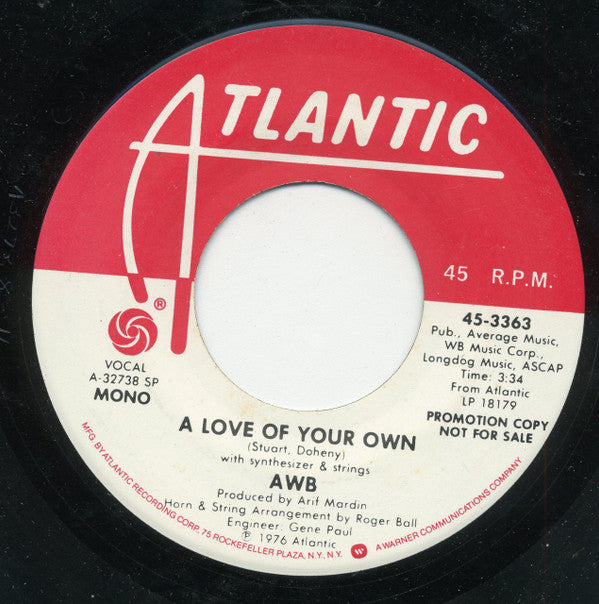 Average White Band : A Love Of Your Own (7", Promo)