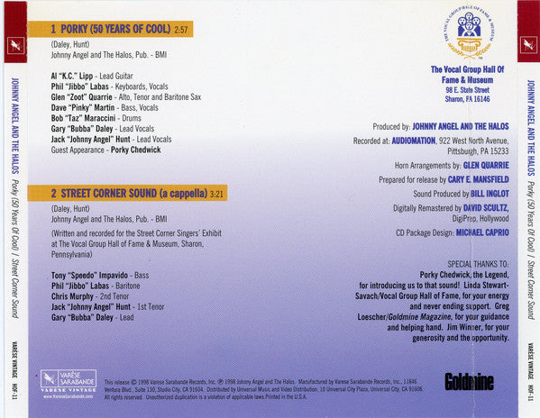 Johnny Angel & The Halos : Porky (50 Years Of Cool) / Street Corner Sound (CD)