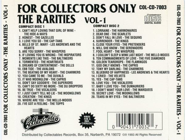 Various : 'Collectables' Presents 'For Collectors Only':  Volume 1 "The Rarities" (2xCD, Comp, Nim)
