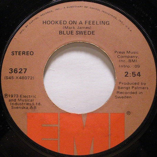 Blue Swede : Hooked On A Feeling (7", Single, Win)