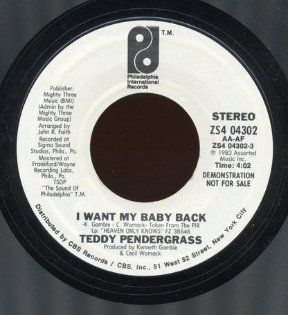 Teddy Pendergrass : I Want My Baby Back (7", Promo, Styrene)