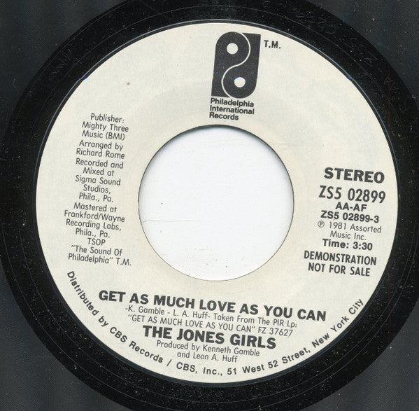The Jones Girls : Get As Much Love As You Can (7", Promo, Styrene, Ter)