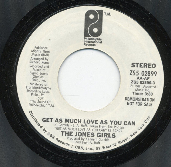 The Jones Girls : Get As Much Love As You Can (7", Promo, Styrene, Ter)