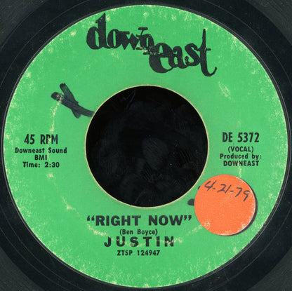 Justin (7) : Right Now / The Place Where Sorrow Hides (7", Styrene)