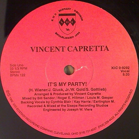 Vincent Capretta : It's My Party (12")