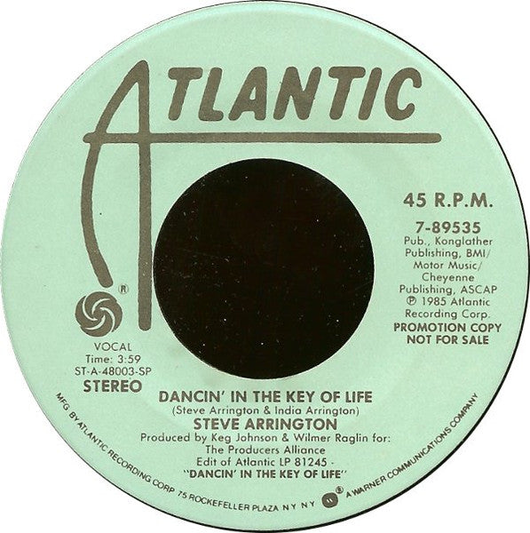 Steve Arrington : Dancin' In The Key Of Life (7", Single, Promo)