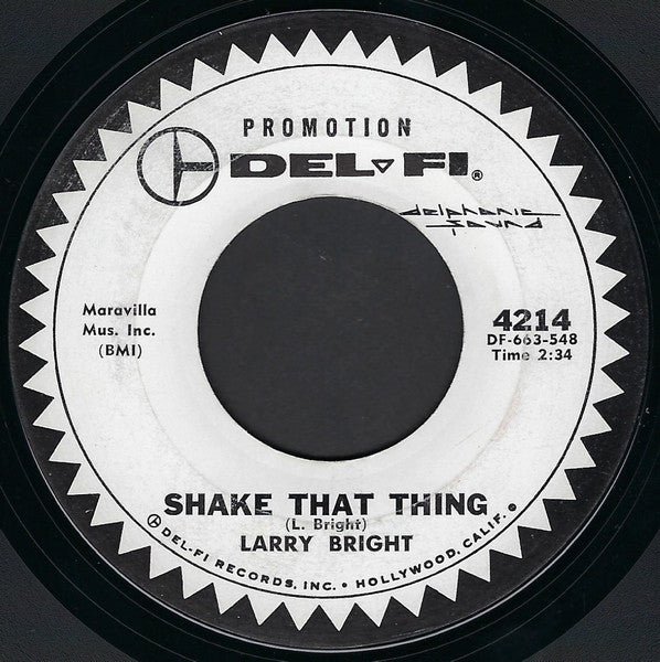 Larry Bright (2) : Shake That Thing (7", Single, Promo, Styrene)
