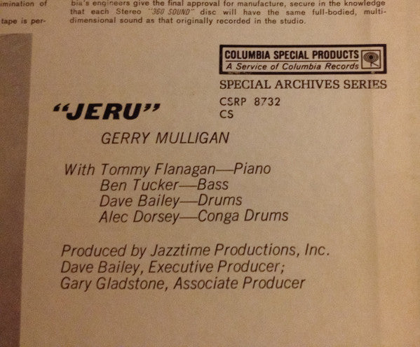 Gerry Mulligan : Jeru (LP, Album, RE)