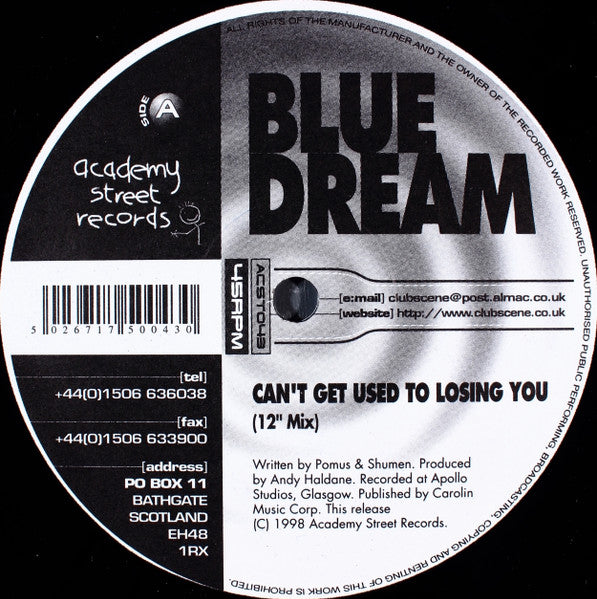 Blue Dream : Can't Get Used To Losing You (12")