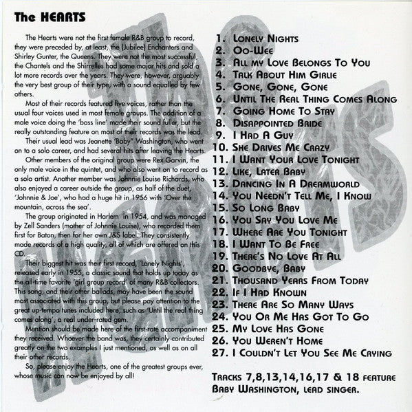The Hearts : Lonely Nights (CD, Comp)