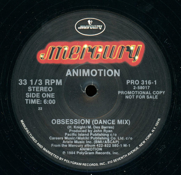 Animotion : Obsession (Dance Mix) (12", Promo, All)