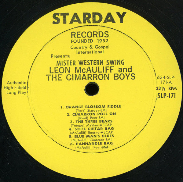 Leon McAuliffe And His Cimarron Boys : Mister Western Swing (LP, Mono, Styrene)
