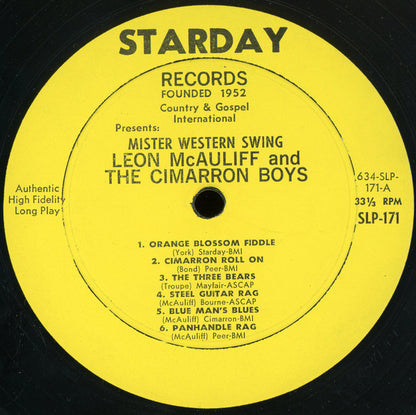 Leon McAuliffe And His Cimarron Boys : Mister Western Swing (LP, Mono, Styrene)