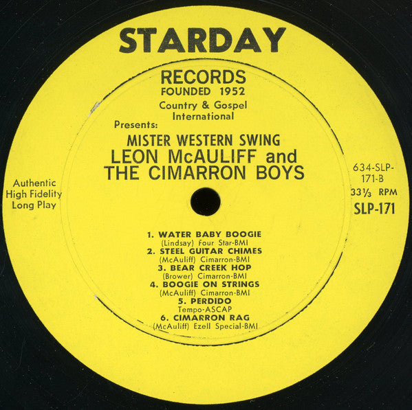 Leon McAuliffe And His Cimarron Boys : Mister Western Swing (LP, Mono, Styrene)