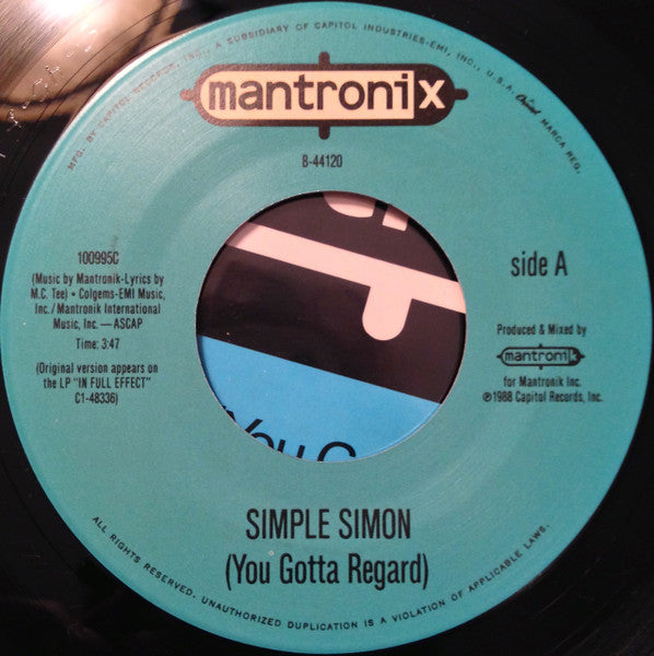 Mantronix : Simple Simon (You Gotta Regard) (7", Single)