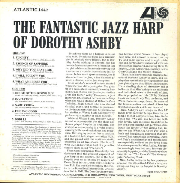 Dorothy Ashby : The Fantastic Jazz Harp Of Dorothy Ashby (LP, Album, Mono)