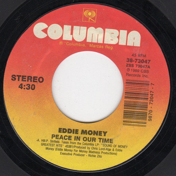 Eddie Money : Peace In Our Time (7", Styrene, Car)
