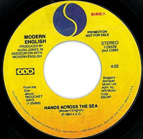 Modern English : Hands Across The Sea (7", Single, Promo, Styrene)