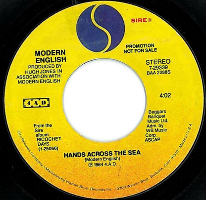 Modern English : Hands Across The Sea (7", Single, Promo, Styrene)