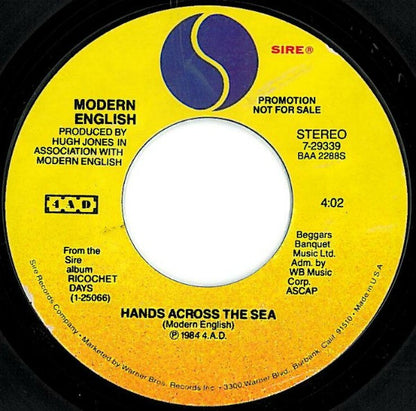 Modern English : Hands Across The Sea (7", Single, Promo, Styrene)