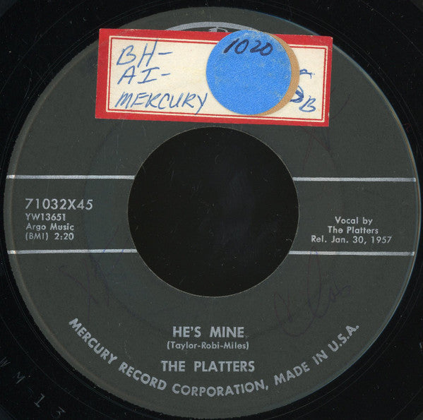 The Platters : I'm Sorry / He's Mine (7", Scr)