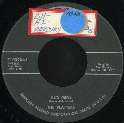 The Platters : I'm Sorry / He's Mine (7", Scr)