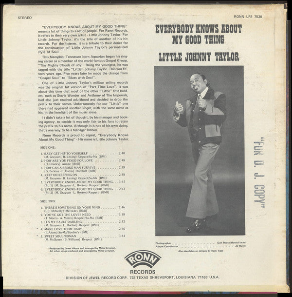 Little Johnny Taylor : Everybody Knows About My Good Thing (LP, Album)