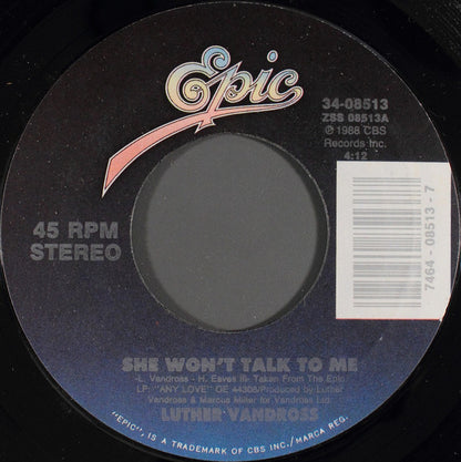 Luther Vandross : She Won't Talk To Me (7", Styrene, Car)