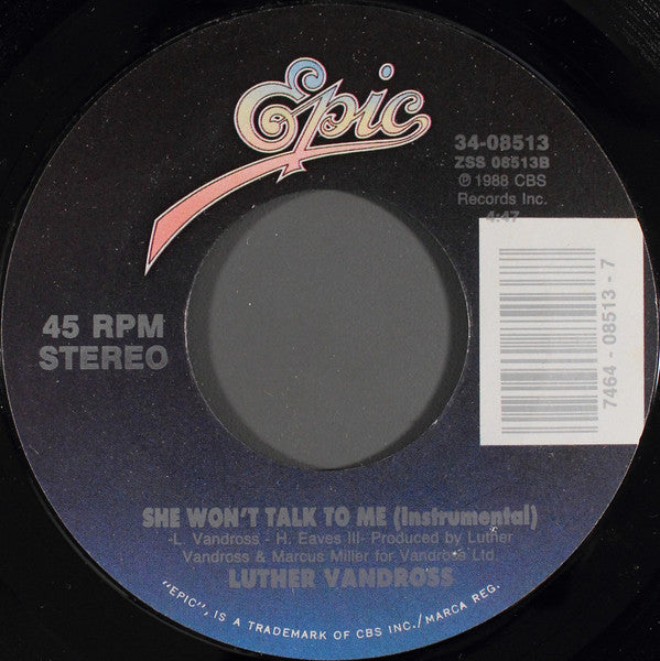 Luther Vandross : She Won't Talk To Me (7", Styrene, Car)