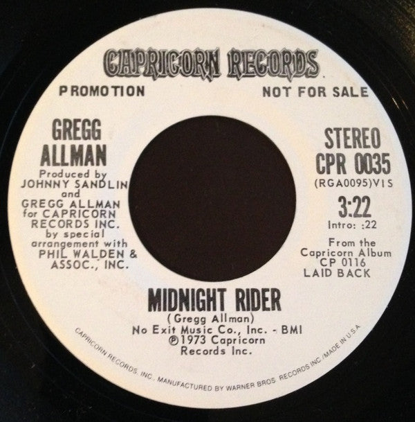 Gregg Allman : Midnight Rider (7", Mono, Promo)