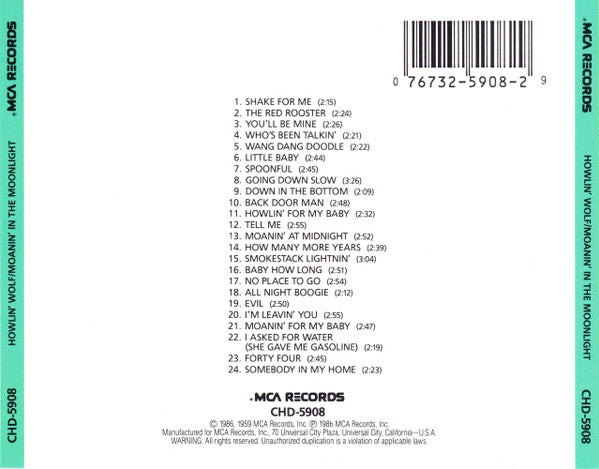 Howlin' Wolf : Howlin' Wolf / Moanin' In The Moonlight (CD, Comp, RE)